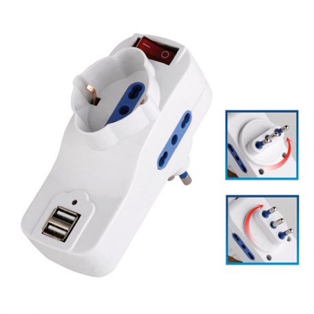 Adattatore 3 uscite + 2 USB con interruttore