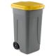 Bidone 100lt 49x54x85 ppl ruote + coperchio giallo