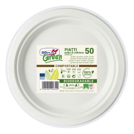 Piatti piani biodegradabili compostabili 17cm in carta cf.50pz