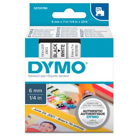 Nastro Dymo D1 6mm 43613 ne/bia