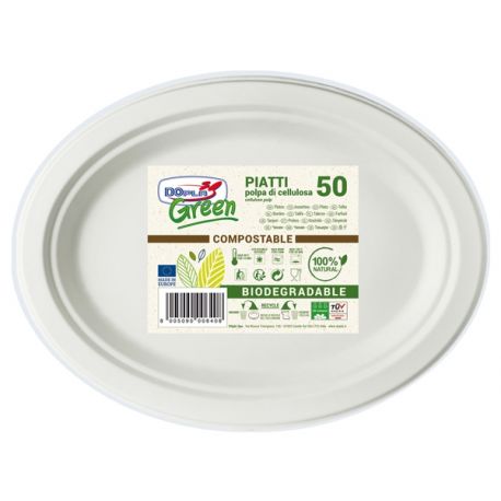 50 PIATTI OVALE 26X19,5CM BIODEGR. DOPLA GREEN