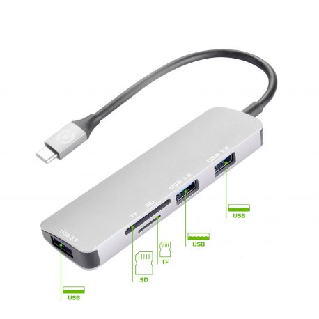 Adattatore Tipo C-Hub 3 Usb/1Sd/1Tf