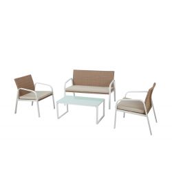 SALOTTO MADEIRA BIANCO/BEIGE - SET 4 ELEMENTI